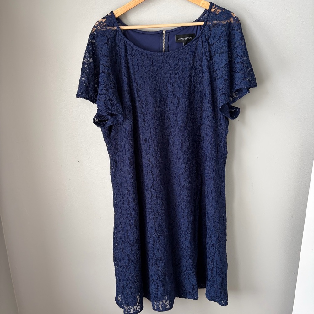 Lane Bryant‎ Women’s Navy Blue Lace Over dress short sleeve size 18 Plus Size
